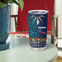 Samoa Siapo Polynesian Art Tumbler Cup Tropical Flowers and Tatau Pattern Navy LT03 - Polynesian Pride