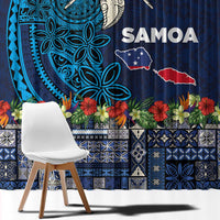 Samoa Siapo Polynesian Art Window Curtain Tropical Flowers and Tatau Pattern Navy