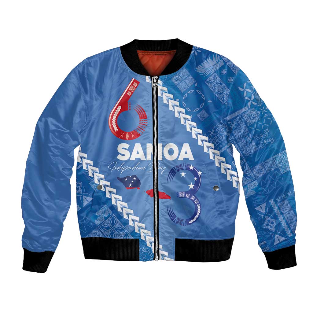 Samoa Independence Day Bomber Jacket Anniversary 63th-Siapo Art LT03 Unisex Blue - Polynesian Pride