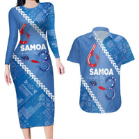 Samoa Independence Day Couples Matching Long Sleeve Bodycon Dress and Hawaiian Shirt Anniversary 63th-Siapo Art