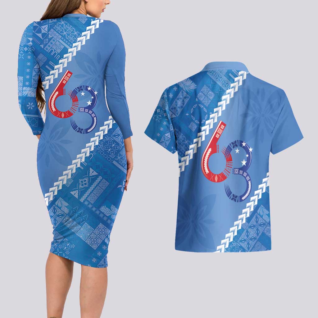 Samoa Independence Day Couples Matching Long Sleeve Bodycon Dress and Hawaiian Shirt Anniversary 63th-Siapo Art