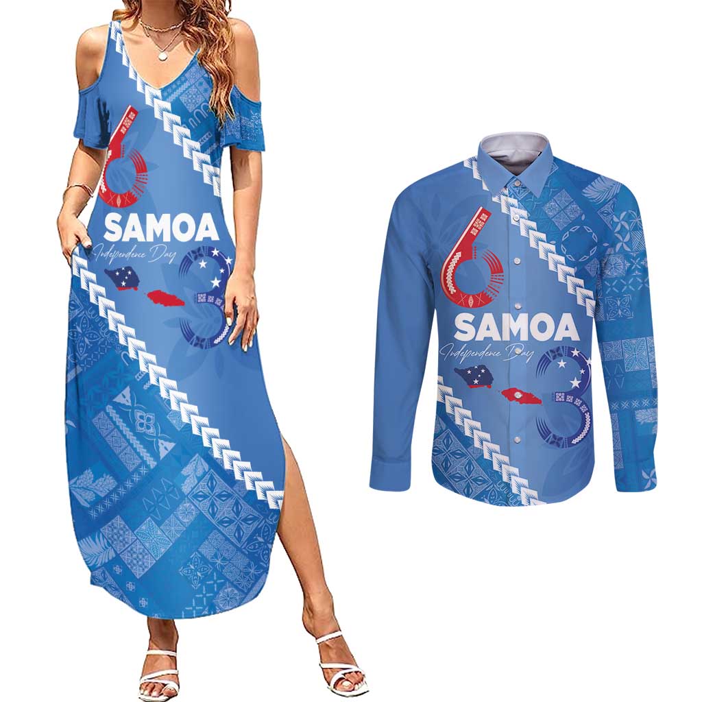 Samoa Independence Day Couples Matching Summer Maxi Dress and Long Sleeve Button Shirt Anniversary 63th-Siapo Art
