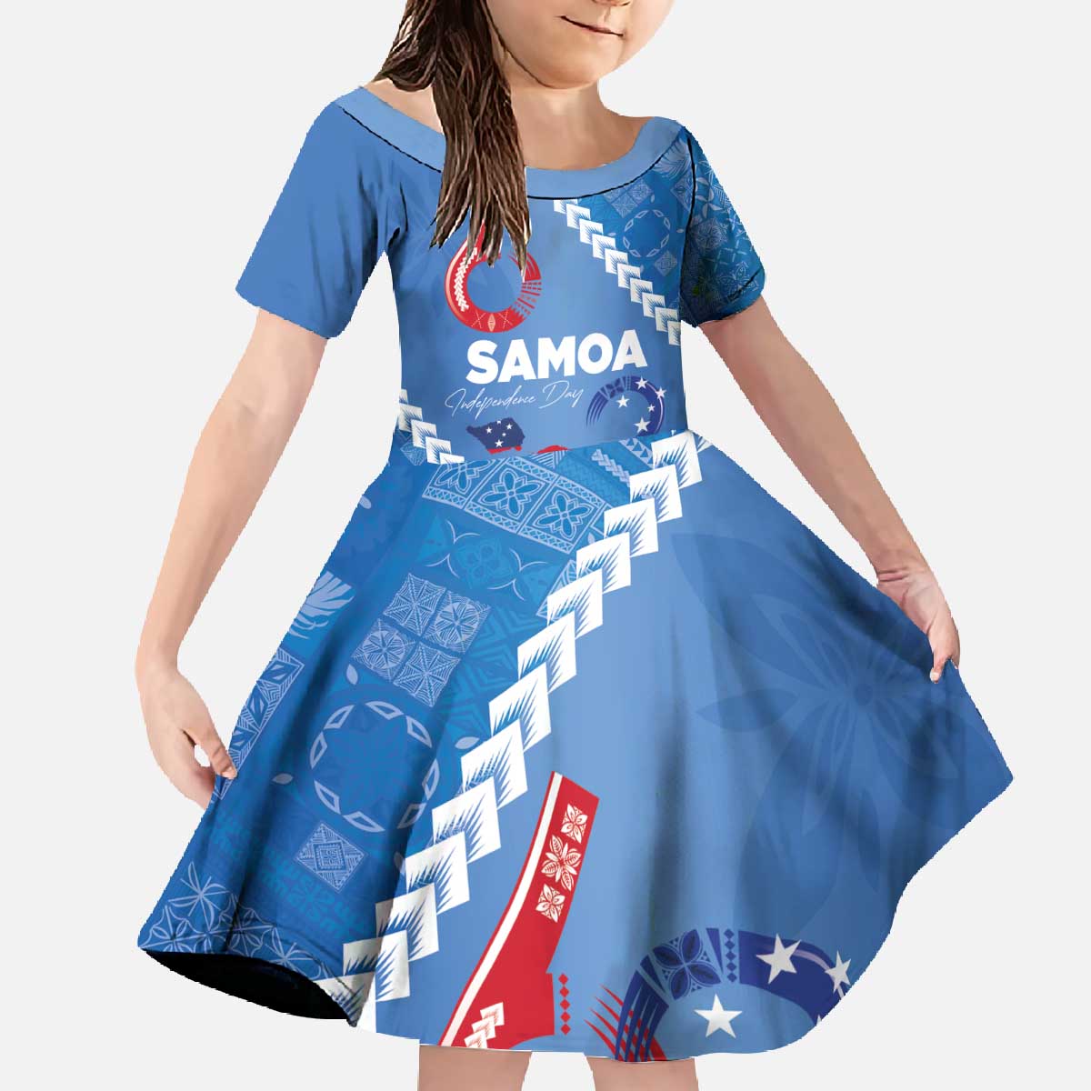 Samoa Independence Day Family Matching Off The Shoulder Long Sleeve Dress and Hawaiian Shirt Anniversary 63th-Siapo Art