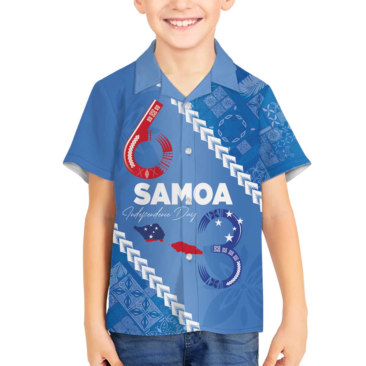 Samoa Independence Day Family Matching Off The Shoulder Long Sleeve Dress and Hawaiian Shirt Anniversary 63th-Siapo Art