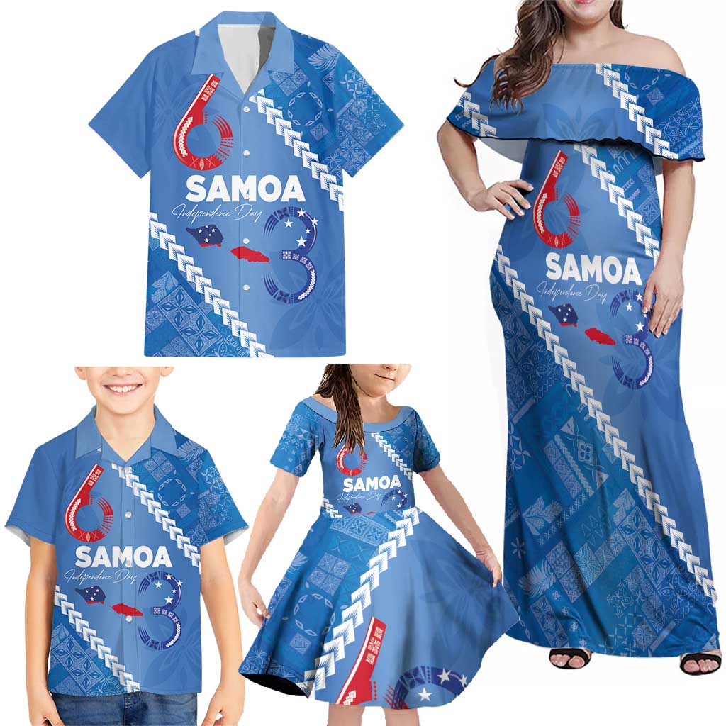 Samoa Independence Day Family Matching Off Shoulder Maxi Dress and Hawaiian Shirt Anniversary 63th-Siapo Art