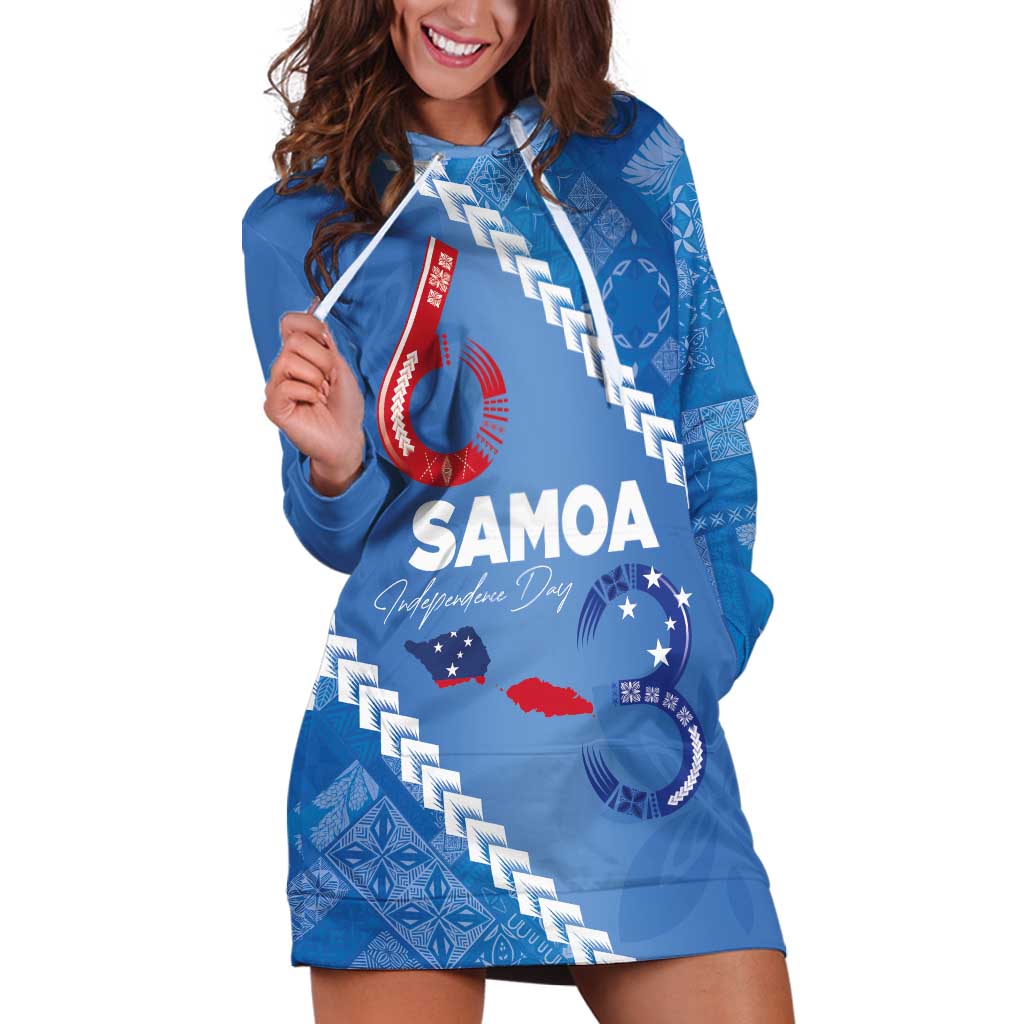 Samoa Independence Day Hoodie Dress Anniversary 63th-Siapo Art LT03 Blue - Polynesian Pride