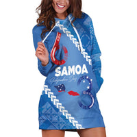 Samoa Independence Day Hoodie Dress Anniversary 63th-Siapo Art LT03 Blue - Polynesian Pride