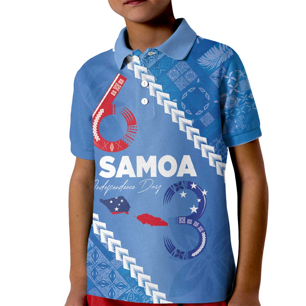 Samoa Independence Day Kid Polo Shirt Anniversary 63th-Siapo Art LT03 Kid Blue - Polynesian Pride