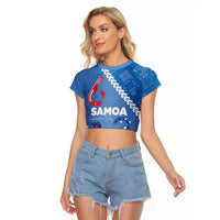 Samoa Independence Day Raglan Cropped T Shirt Anniversary 63th-Siapo Art LT03 Female Blue - Polynesian Pride