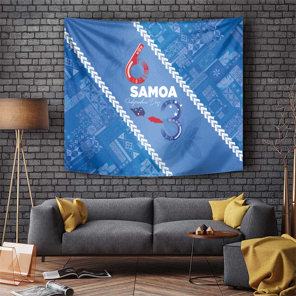 Samoa Independence Day Tapestry Anniversary 63th-Siapo Art LT03 Blue - Polynesian Pride
