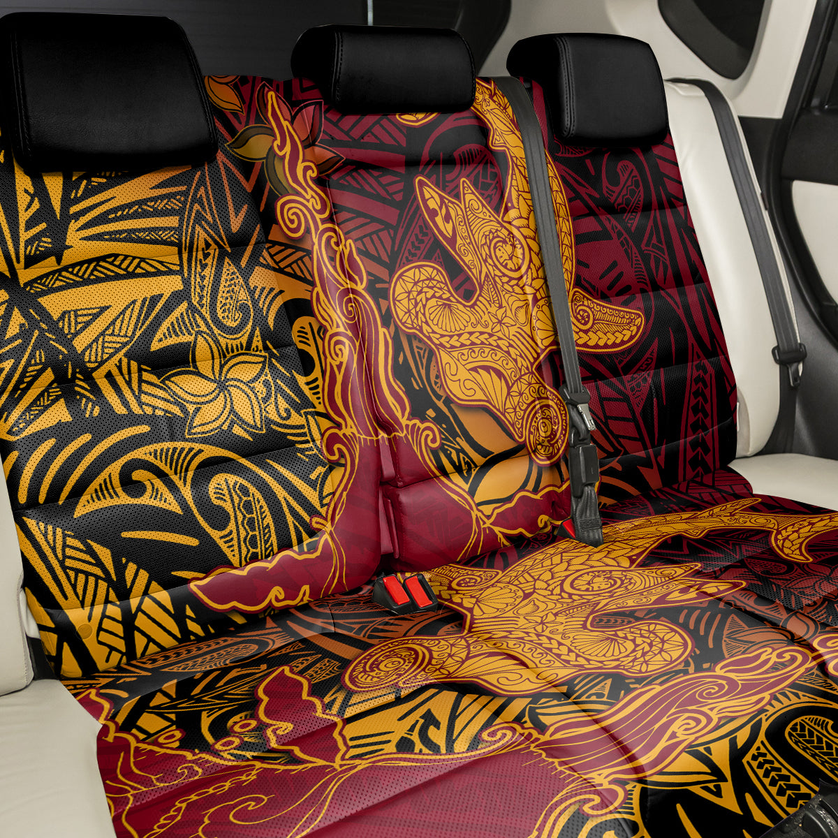 Hawaiian Volcano and Shark Back Car Seat Cover Polynesian and Hibiscus Pattern Lava Color LT03 - Polynesian Pride