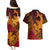 Hawaiian Volcano and Shark Couples Matching Puletasi and Hawaiian Shirt Polynesian and Hibiscus Pattern Lava Color
