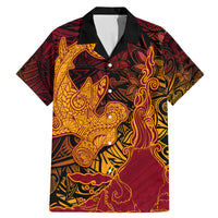 Hawaiian Volcano and Shark Family Matching Mermaid Dress and Hawaiian Shirt Polynesian and Hibiscus Pattern Lava Color