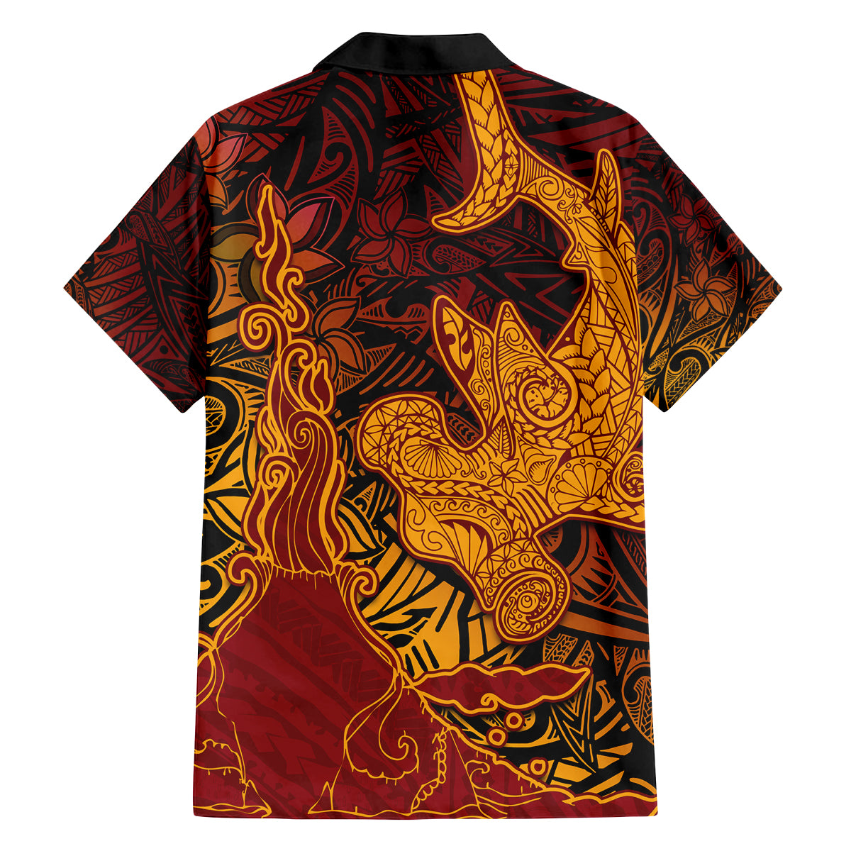 Hawaiian Volcano and Shark Family Matching Off The Shoulder Long Sleeve Dress and Hawaiian Shirt Polynesian and Hibiscus Pattern Lava Color LT03 - Polynesian Pride