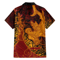 Hawaiian Volcano and Shark Family Matching Off The Shoulder Long Sleeve Dress and Hawaiian Shirt Polynesian and Hibiscus Pattern Lava Color LT03 - Polynesian Pride