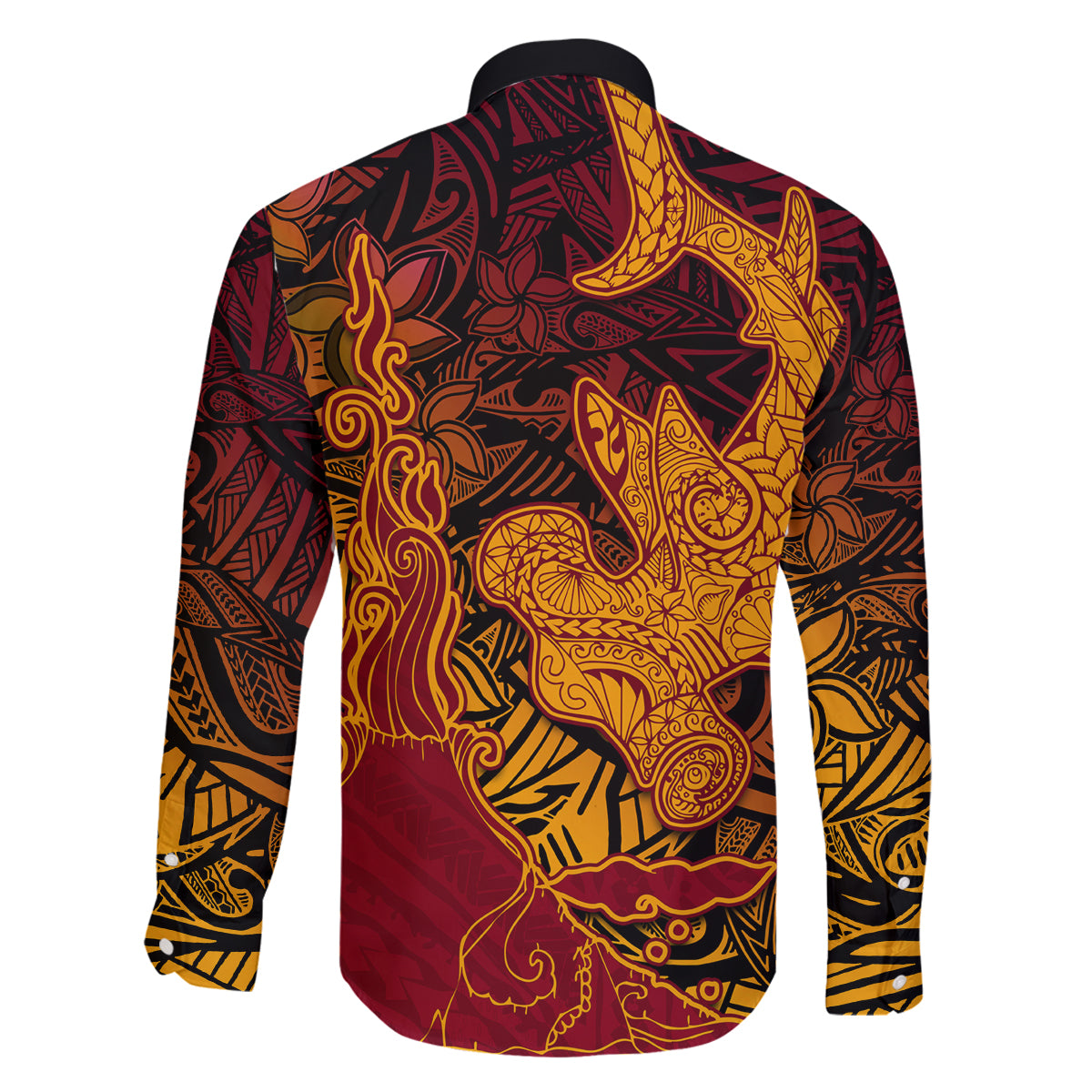 Hawaiian Volcano and Shark Family Matching Puletasi and Hawaiian Shirt Polynesian and Hibiscus Pattern Lava Color