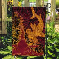 Hawaiian Volcano and Shark Garden Flag Polynesian and Hibiscus Pattern Lava Color LT03 Garden Flag Red - Polynesian Pride
