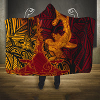 Hawaiian Volcano and Shark Hooded Blanket Polynesian and Hibiscus Pattern Lava Color LT03 One Size Red - Polynesian Pride