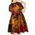 Hawaiian Volcano and Shark Kid Short Sleeve Dress Polynesian and Hibiscus Pattern Lava Color