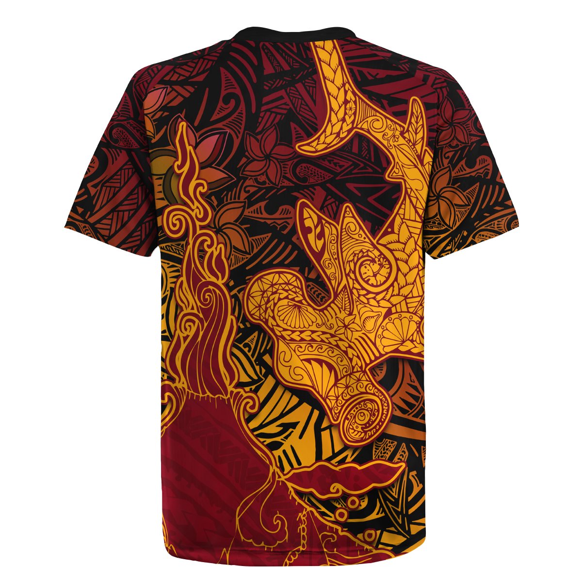 Hawaiian Volcano and Shark Rugby Jersey Polynesian and Hibiscus Pattern Lava Color LT03 - Polynesian Pride