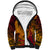 Hawaiian Volcano and Shark Sherpa Hoodie Polynesian and Hibiscus Pattern Lava Color