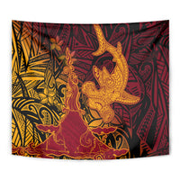 Hawaiian Volcano and Shark Tapestry Polynesian and Hibiscus Pattern Lava Color LT03 - Polynesian Pride