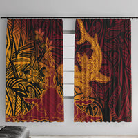 Hawaiian Volcano and Shark Window Curtain Polynesian and Hibiscus Pattern Lava Color LT03 With Hooks Red - Polynesian Pride