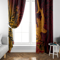 Hawaiian Volcano and Shark Window Curtain Polynesian and Hibiscus Pattern Lava Color LT03 - Polynesian Pride