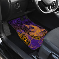 Hawaiian Volcano and Shark Car Mats Polynesian and Hibiscus Pattern Purple Yellow Gradient