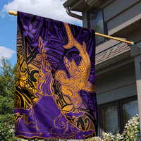 Hawaiian Volcano and Shark Garden Flag Polynesian and Hibiscus Pattern Purple Yellow Gradient LT03 - Polynesian Pride