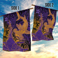 Hawaiian Volcano and Shark Garden Flag Polynesian and Hibiscus Pattern Purple Yellow Gradient LT03 - Polynesian Pride