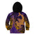 Hawaiian Volcano and Shark Kid Hoodie Polynesian and Hibiscus Pattern Purple Yellow Gradient