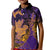 Hawaiian Volcano and Shark Kid Polo Shirt Polynesian and Hibiscus Pattern Purple Yellow Gradient