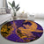 Hawaiian Volcano and Shark Round Carpet Polynesian and Hibiscus Pattern Purple Yellow Gradient