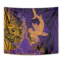 Hawaiian Volcano and Shark Tapestry Polynesian and Hibiscus Pattern Purple Yellow Gradient LT03 - Polynesian Pride