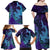 Hawaiian Volcano and Shark Family Matching Off Shoulder Maxi Dress and Hawaiian Shirt Polynesian and Hibiscus Pattern Purple Cyan Gradient