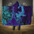 Hawaiian Volcano and Shark Hooded Blanket Polynesian and Hibiscus Pattern Purple Cyan Gradient