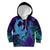 Hawaiian Volcano and Shark Kid Hoodie Polynesian and Hibiscus Pattern Purple Cyan Gradient