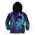 Hawaiian Volcano and Shark Kid Hoodie Polynesian and Hibiscus Pattern Purple Cyan Gradient