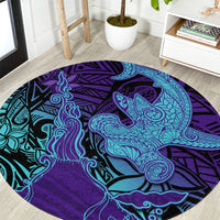 Hawaiian Volcano and Shark Round Carpet Polynesian and Hibiscus Pattern Purple Cyan Gradient LT03 Purple - Polynesian Pride