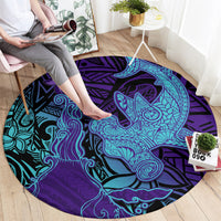 Hawaiian Volcano and Shark Round Carpet Polynesian and Hibiscus Pattern Purple Cyan Gradient LT03 - Polynesian Pride