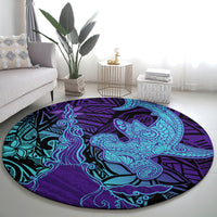 Hawaiian Volcano and Shark Round Carpet Polynesian and Hibiscus Pattern Purple Cyan Gradient LT03 - Polynesian Pride