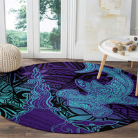 Hawaiian Volcano and Shark Round Carpet Polynesian and Hibiscus Pattern Purple Cyan Gradient LT03 - Polynesian Pride