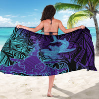 Hawaiian Volcano and Shark Sarong Polynesian and Hibiscus Pattern Purple Cyan Gradient
