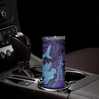 Hawaiian Volcano and Shark Skinny Tumbler Polynesian and Hibiscus Pattern Purple Cyan Gradient