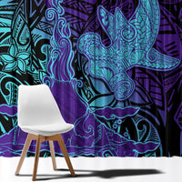 Hawaiian Volcano and Shark Window Curtain Polynesian and Hibiscus Pattern Purple Cyan Gradient LT03 - Polynesian Pride