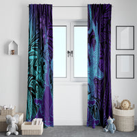 Hawaiian Volcano and Shark Window Curtain Polynesian and Hibiscus Pattern Purple Cyan Gradient LT03 - Polynesian Pride