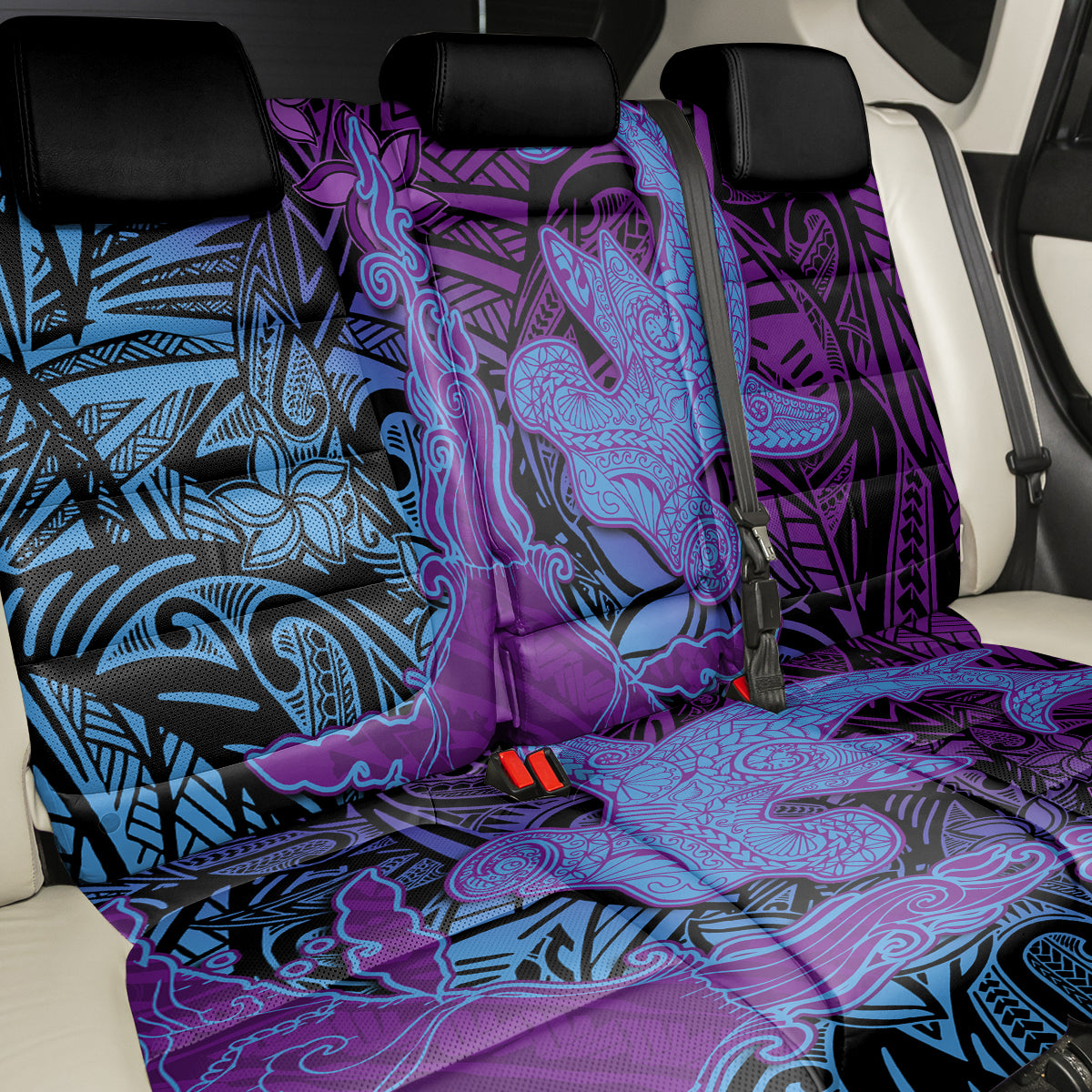 Hawaiian Volcano and Shark Back Car Seat Cover Polynesian and Hibiscus Pattern Violet Gradient LT03 - Polynesian Pride