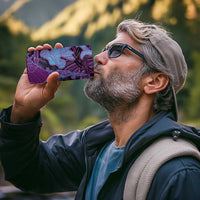 Hawaiian Volcano and Shark 4 in 1 Can Cooler Tumbler Polynesian and Hibiscus Pattern Violet Gradient