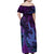 Hawaiian Volcano and Shark Family Matching Off Shoulder Maxi Dress and Hawaiian Shirt Polynesian and Hibiscus Pattern Violet Gradient